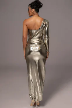 JLUXLABEL Gold Kaleah Metallic Maxi Dress