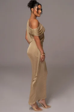 JLUXLABEL Gold Metallic Celestina Draped Maxi Dress