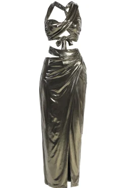 JLUXLABEL Gold METALLIC NEW AGE TWO PIECE SKIRT SET