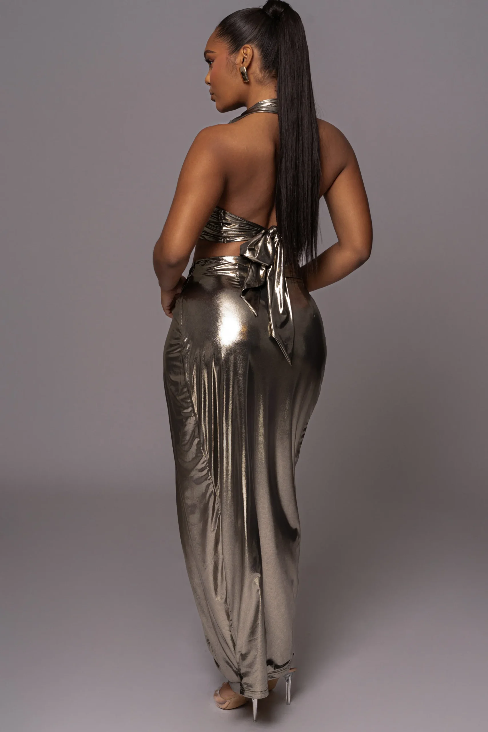 JLUXLABEL Gold METALLIC NEW AGE TWO PIECE SKIRT SET