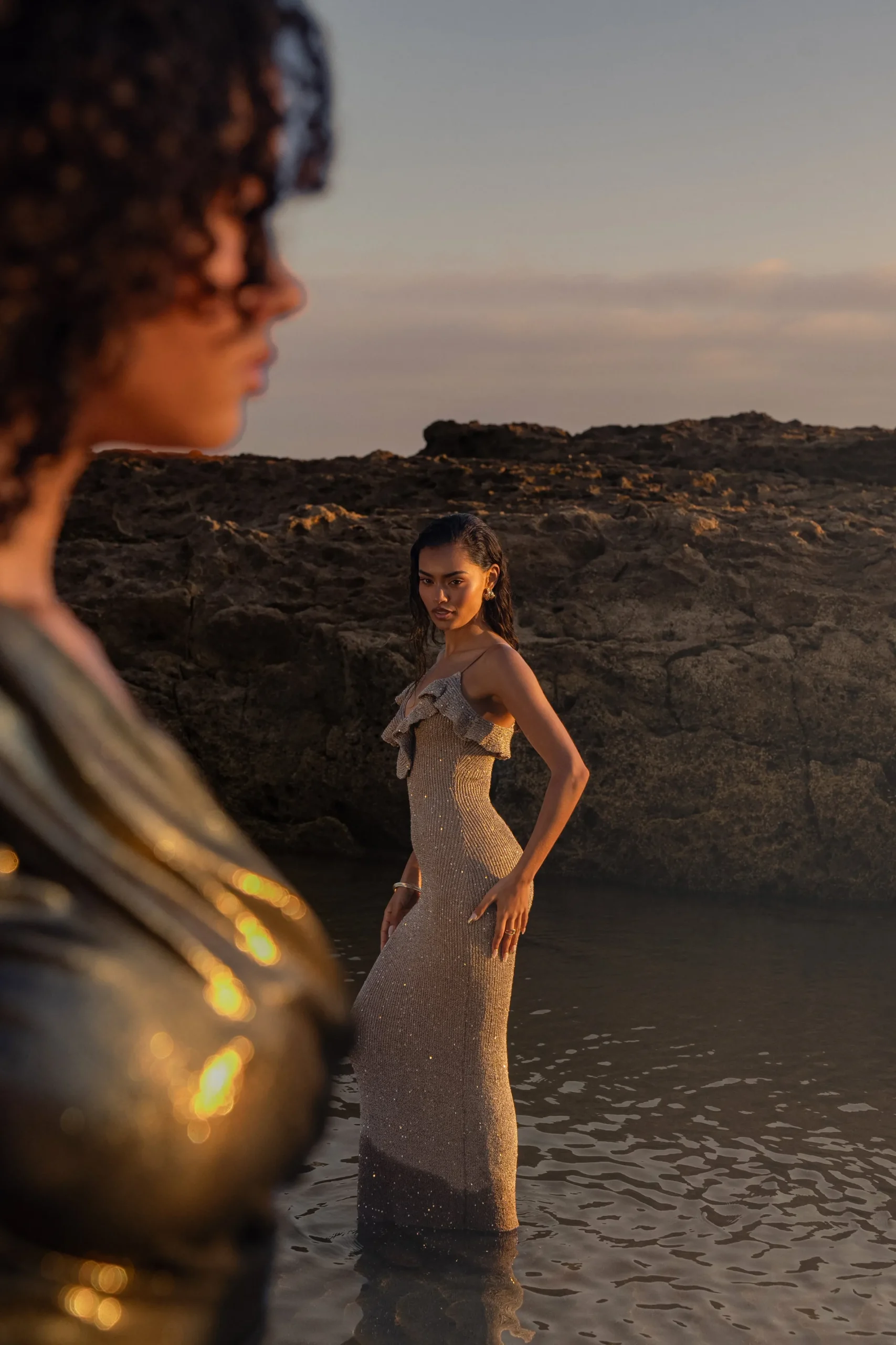 JLUXLABEL Gold Midnight Sparkle Maxi Dress