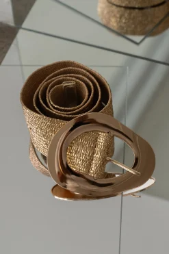JLUXLABEL Gold Oval Buckle Woven Belt