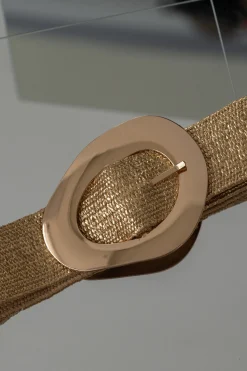 JLUXLABEL Gold Oval Buckle Woven Belt
