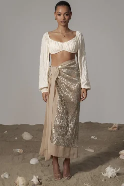 JLUXLABEL Gold Positano Printed Sarong Skirt