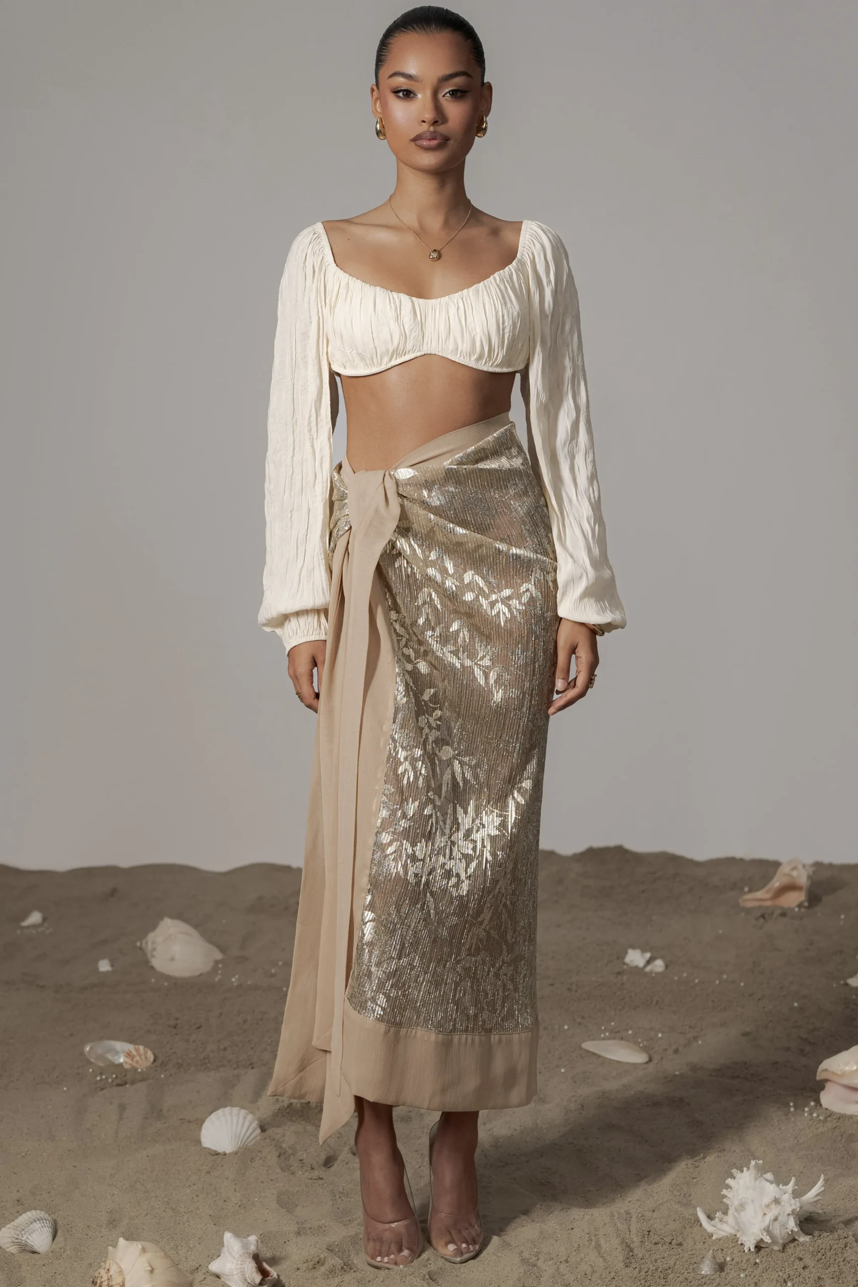JLUXLABEL Gold Positano Printed Sarong Skirt