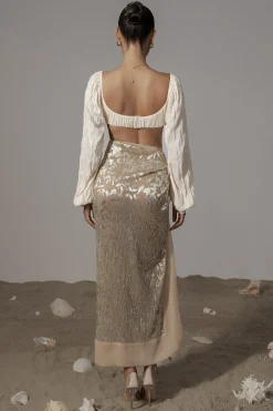 JLUXLABEL Gold Positano Printed Sarong Skirt