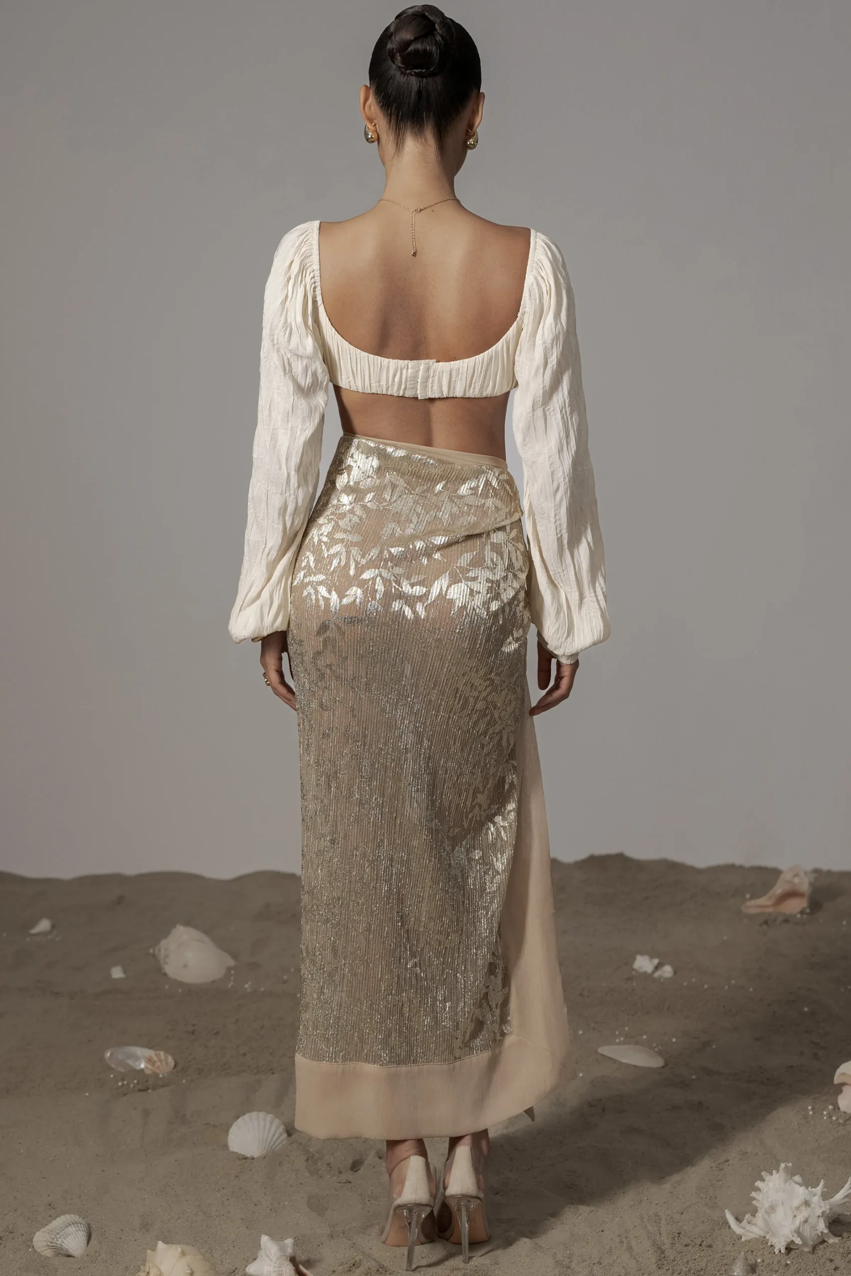 JLUXLABEL Gold Positano Printed Sarong Skirt