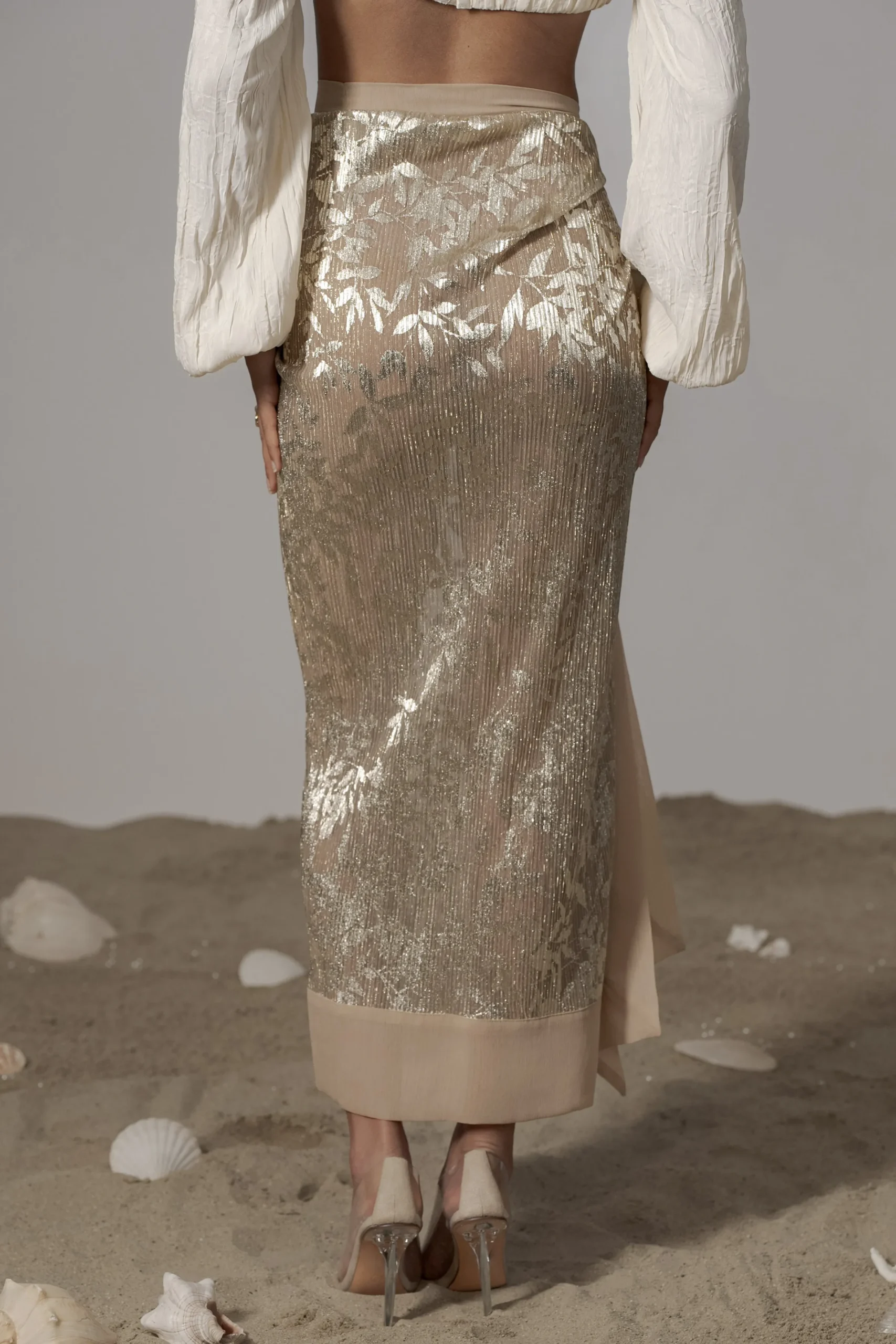 JLUXLABEL Gold Positano Printed Sarong Skirt