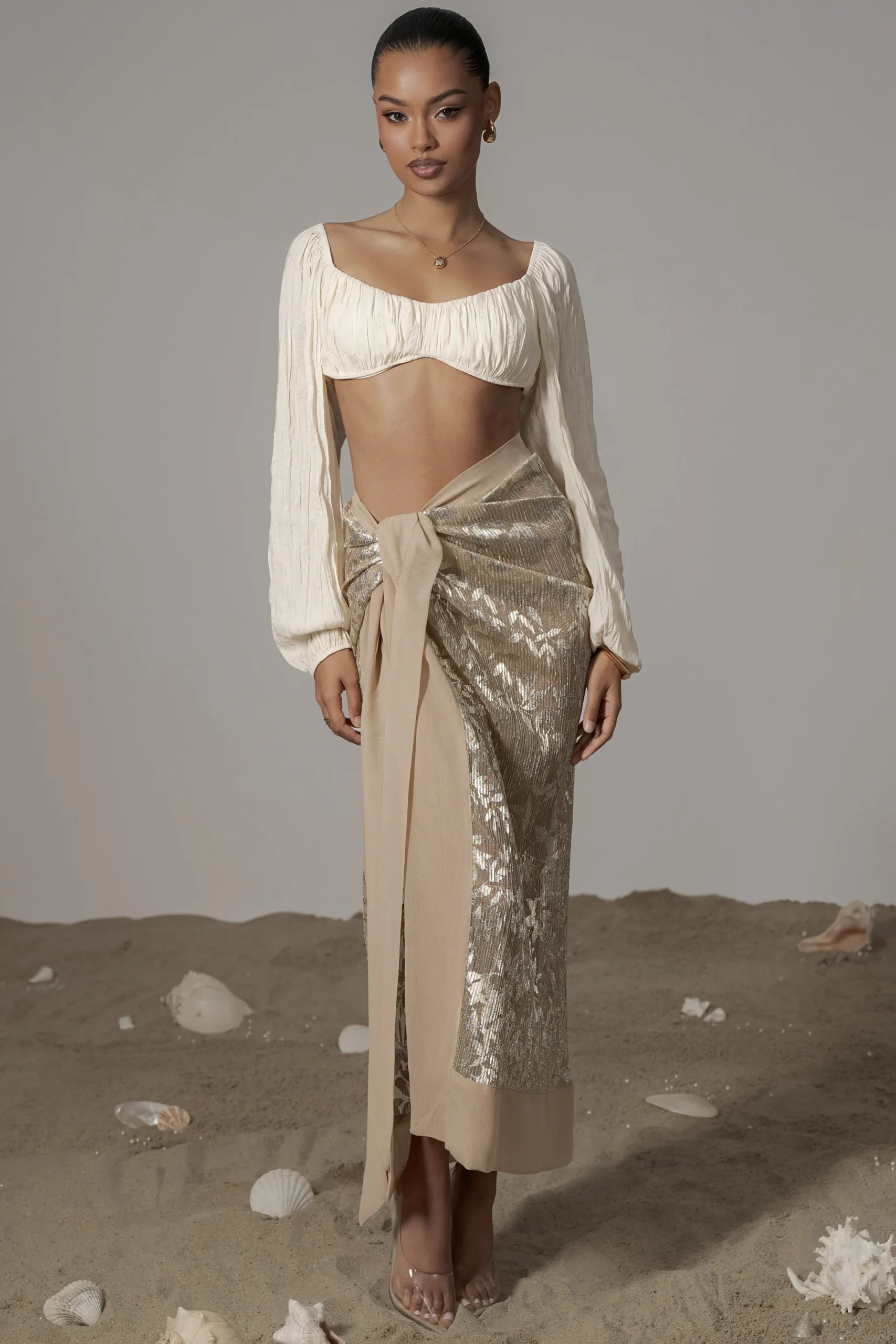 JLUXLABEL Gold Positano Printed Sarong Skirt