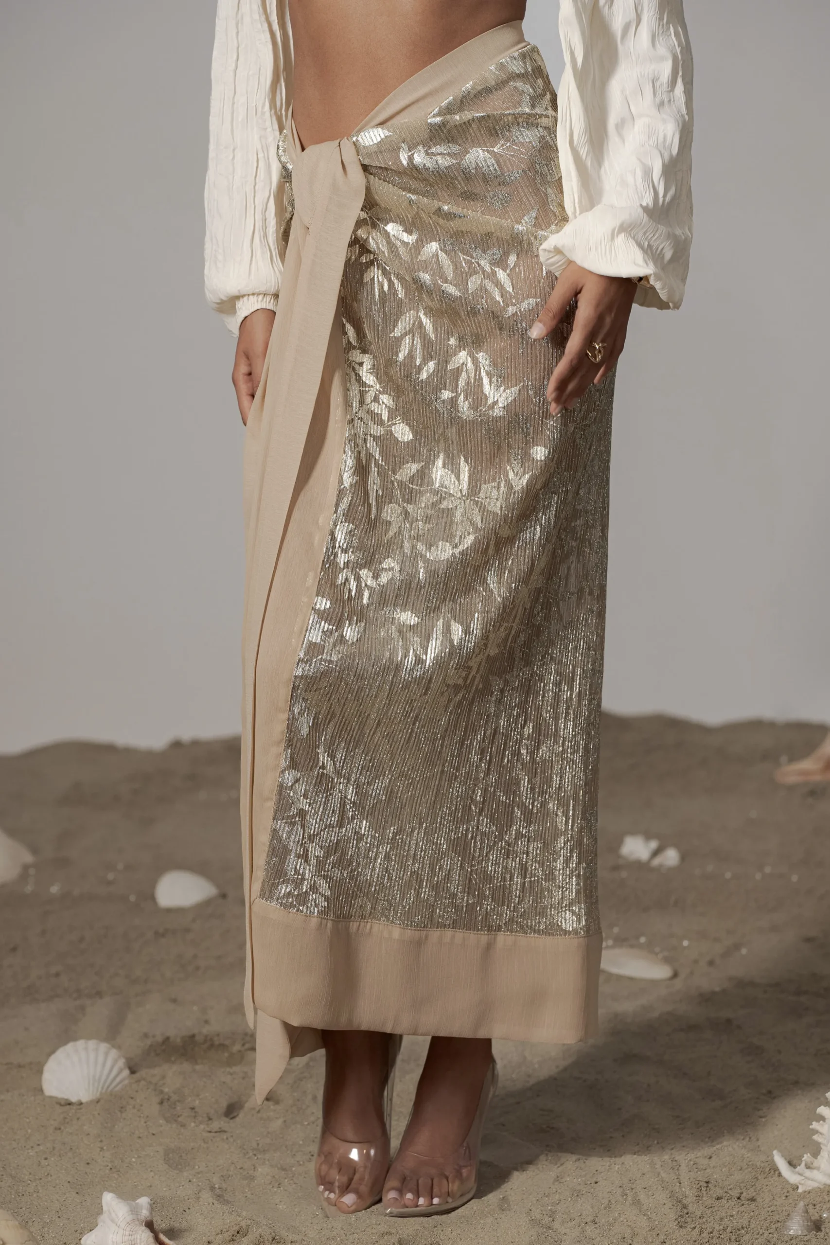JLUXLABEL Gold Positano Printed Sarong Skirt