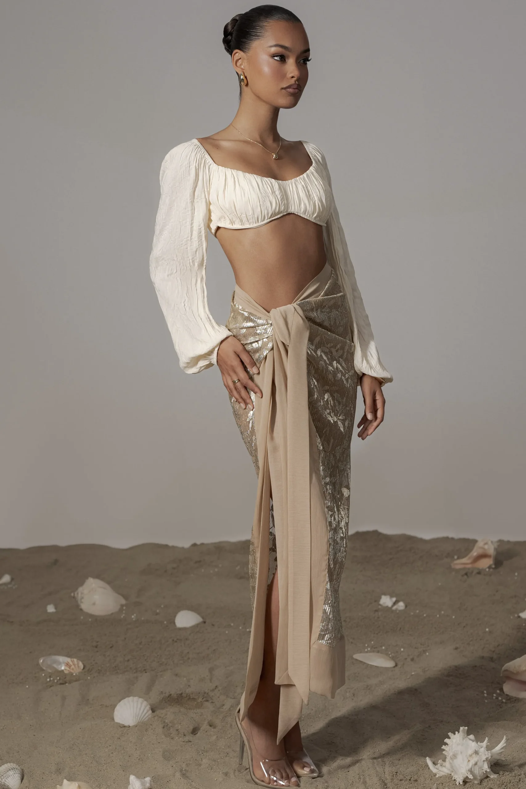 JLUXLABEL Gold Positano Printed Sarong Skirt
