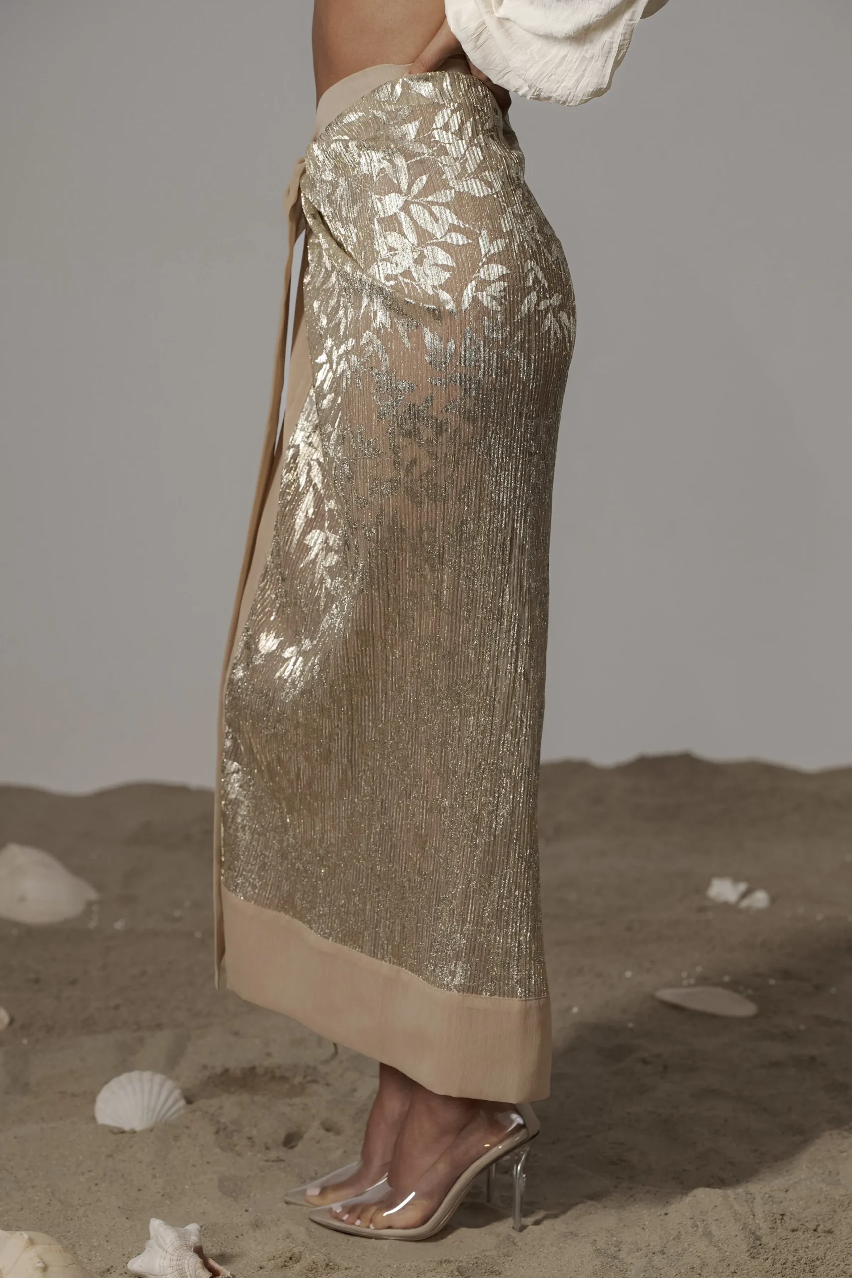 JLUXLABEL Gold Positano Printed Sarong Skirt