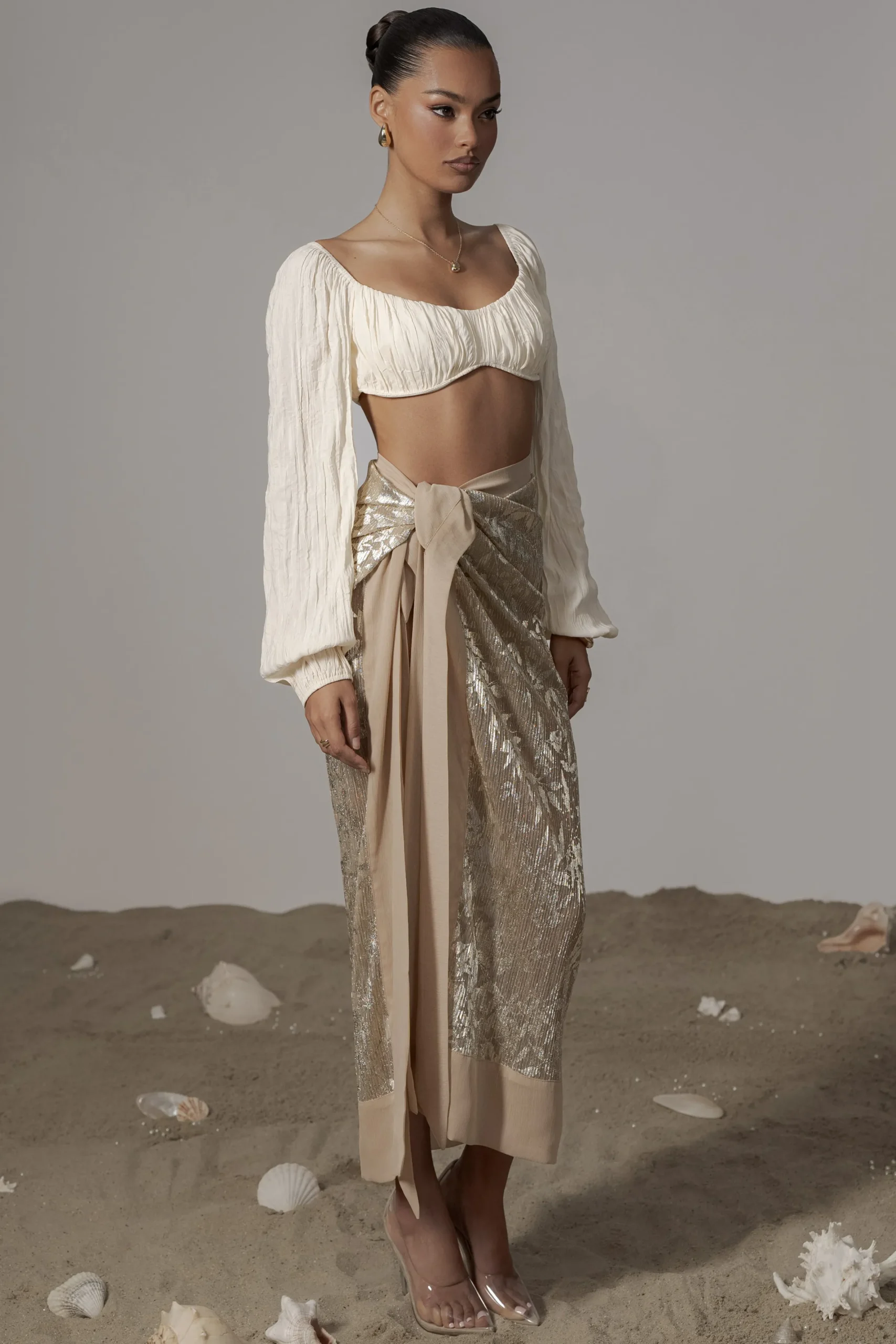 JLUXLABEL Gold Positano Printed Sarong Skirt