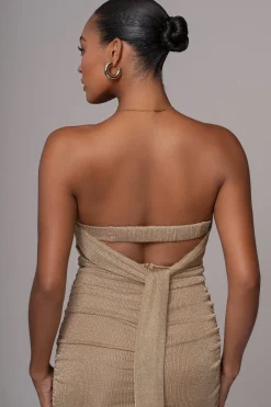 JLUXLABEL Gold Ruched Metallic Maxi Dress