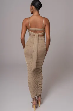 JLUXLABEL Gold Ruched Metallic Maxi Dress