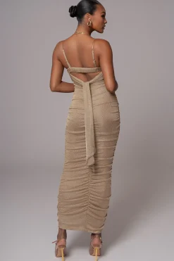 JLUXLABEL Gold Ruched Metallic Maxi Dress