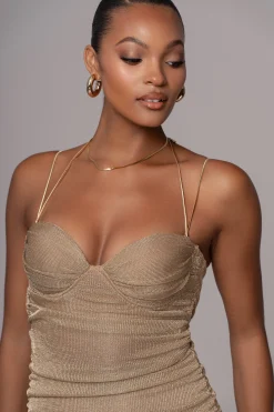 JLUXLABEL Gold Ruched Metallic Maxi Dress