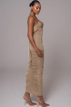 JLUXLABEL Gold Ruched Metallic Maxi Dress