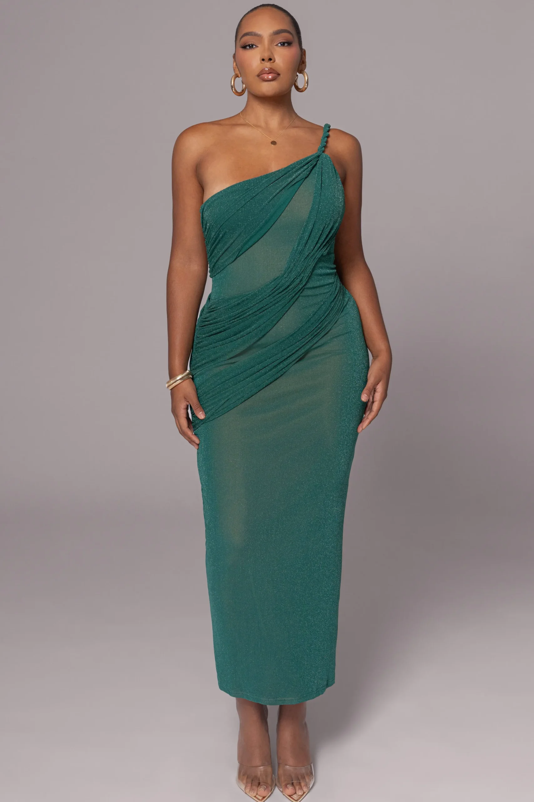 JLUXLABEL Green Alari One Shoulder Maxi Dress