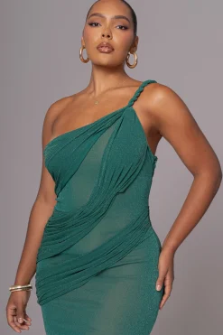 JLUXLABEL Green Alari One Shoulder Maxi Dress