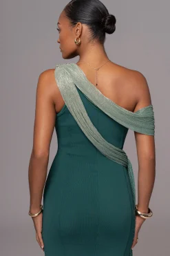 JLUXLABEL Green Asymmetric Drape Mini Dress