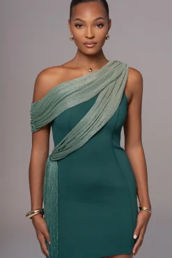 JLUXLABEL Green Asymmetric Drape Mini Dress