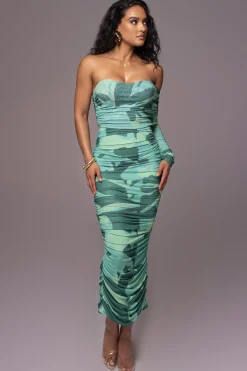 JLUXLABEL Green Capri Ruched Dress