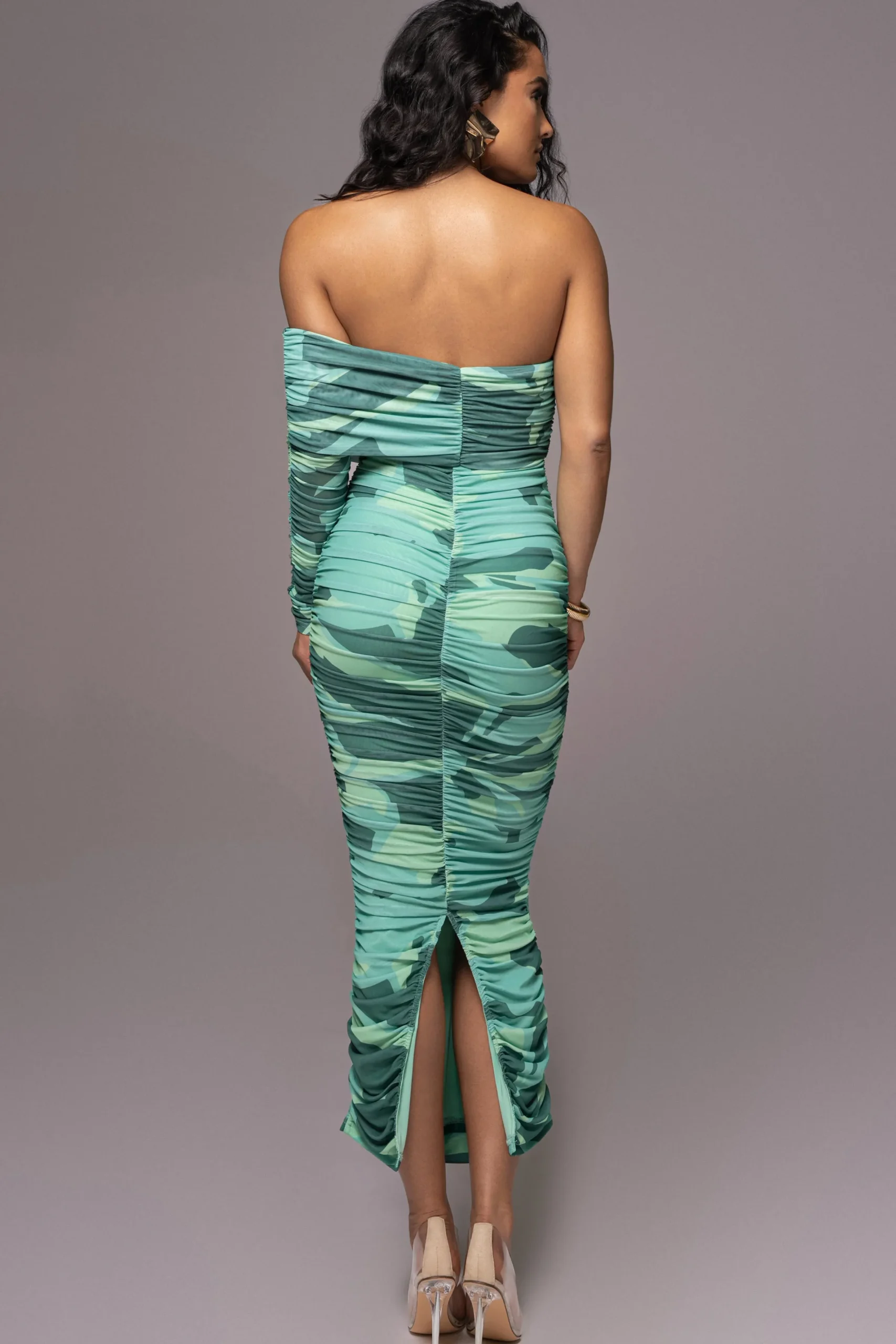 JLUXLABEL Green Capri Ruched Dress