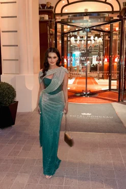 JLUXLABEL Green Celestina Draped Maxi Dress