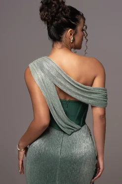 JLUXLABEL Green Celestina Draped Maxi Dress