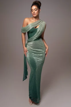 JLUXLABEL Green Celestina Draped Maxi Dress