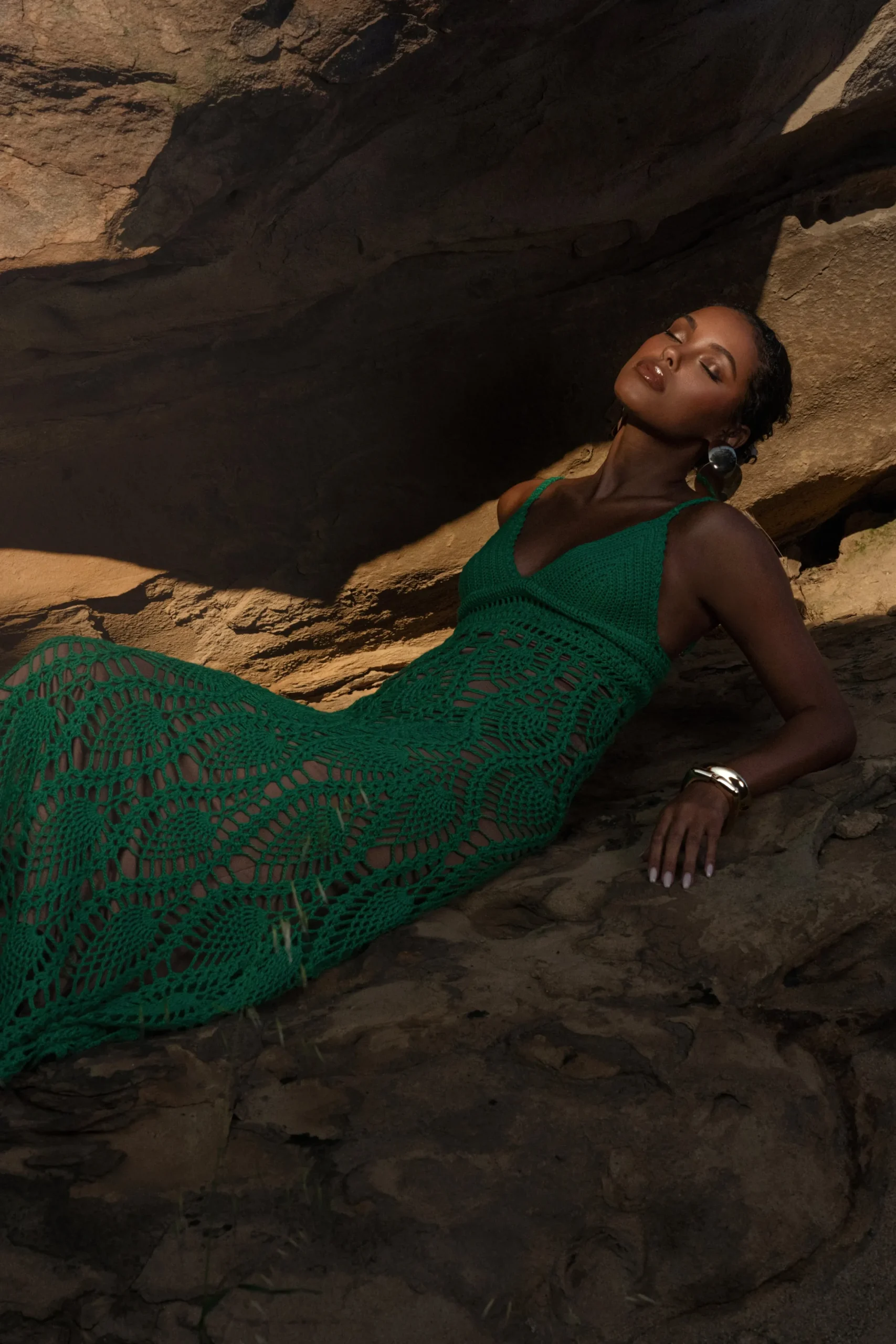 JLUXLABEL Green Great Escape Crochet Maxi Dress