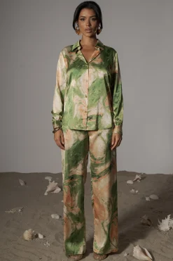 JLUXLABEL Green Hidden Gems Satin Pant Set