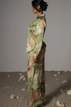 JLUXLABEL Green Hidden Gems Satin Pant Set