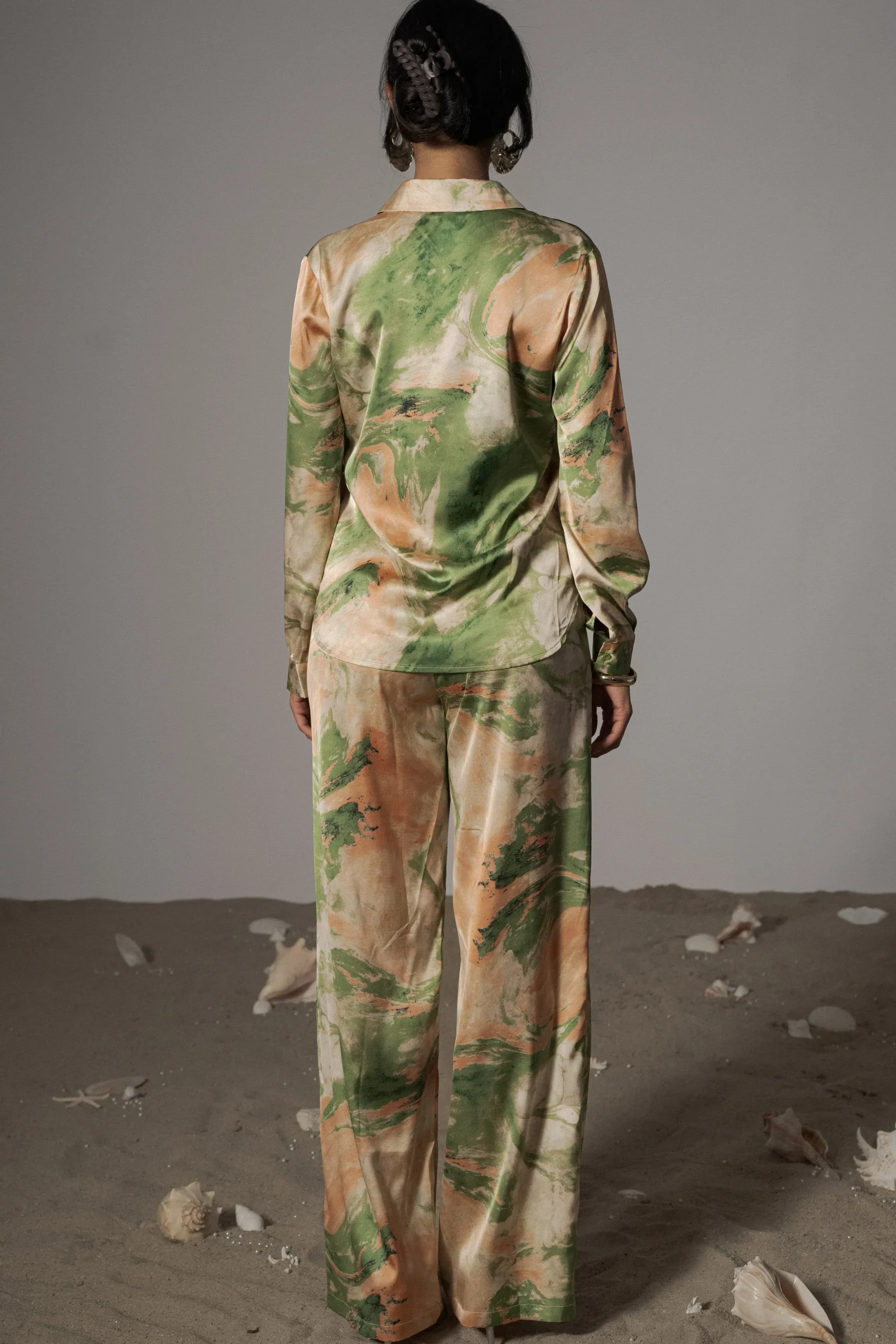 JLUXLABEL Green Hidden Gems Satin Pant Set