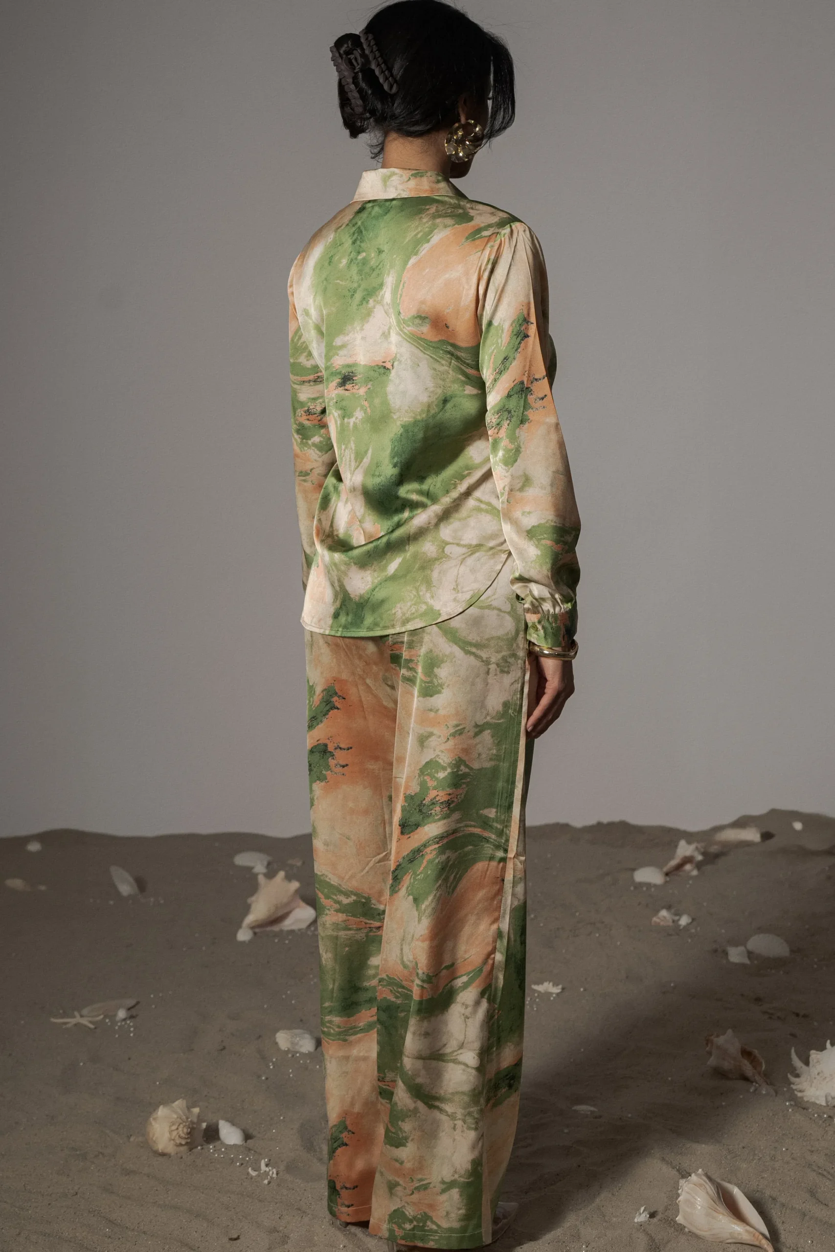 JLUXLABEL Green Hidden Gems Satin Pant Set