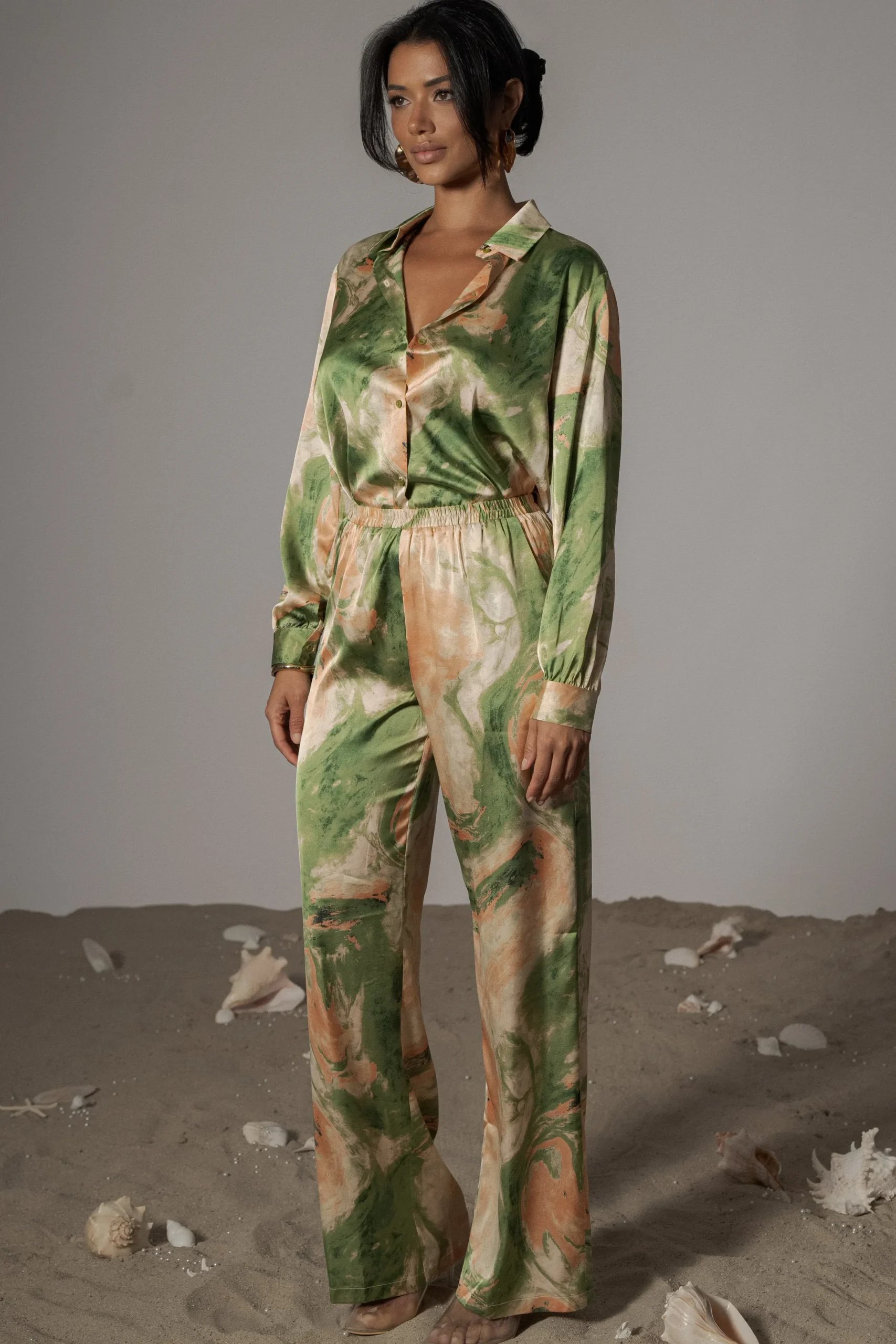 JLUXLABEL Green Hidden Gems Satin Pant Set