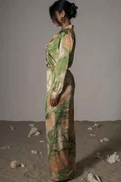 JLUXLABEL Green Hidden Gems Satin Pant Set