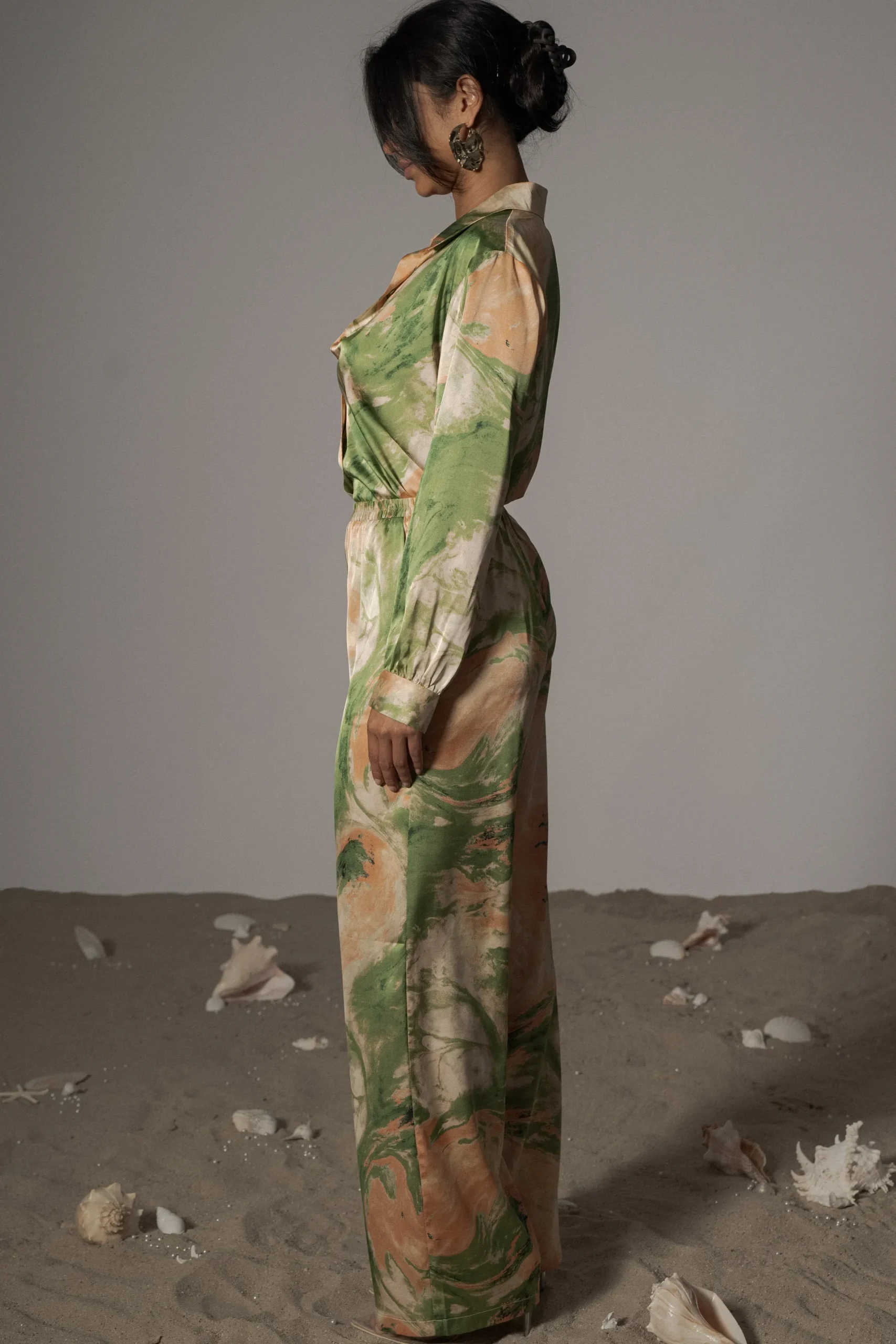 JLUXLABEL Green Hidden Gems Satin Pant Set