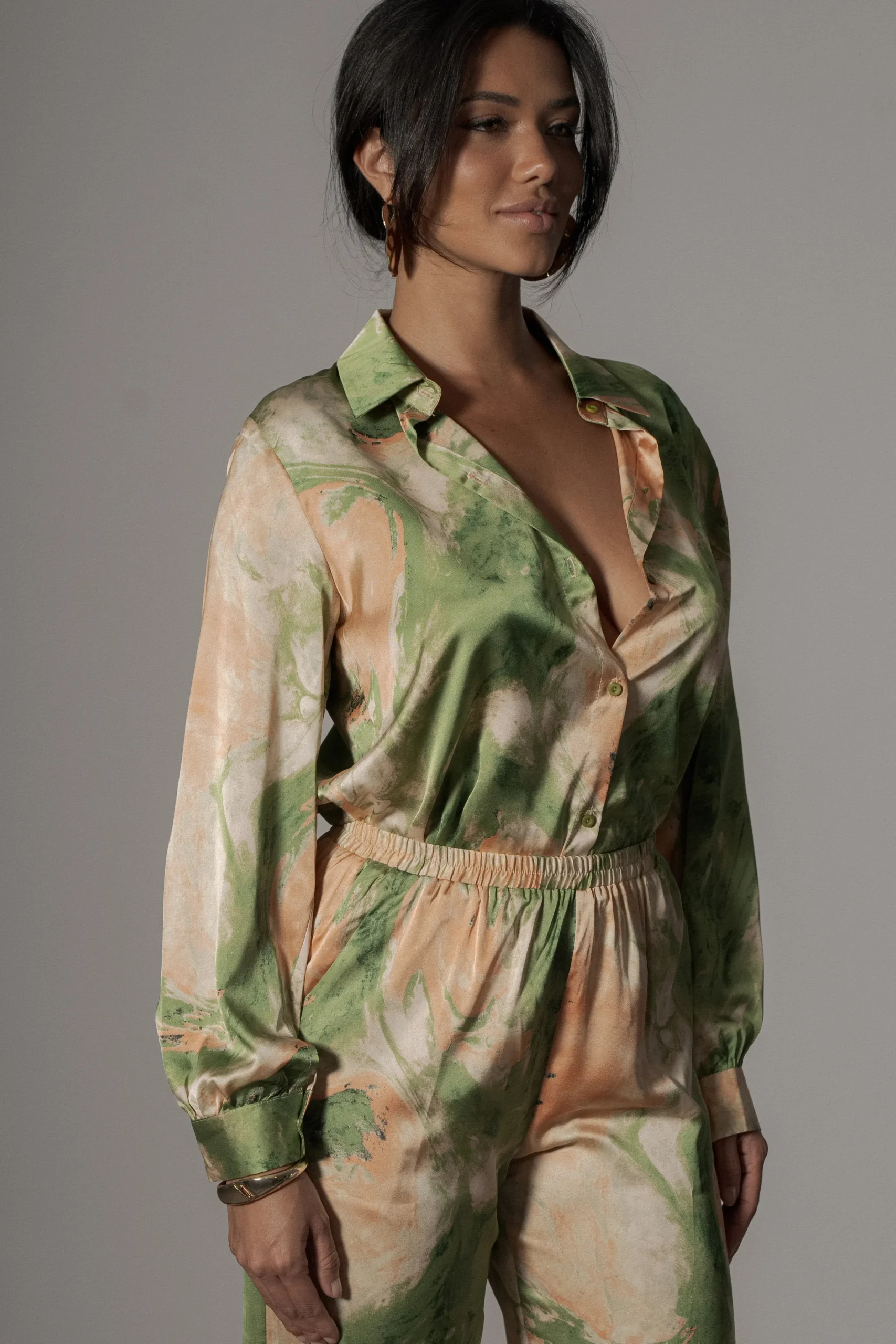JLUXLABEL Green Hidden Gems Satin Pant Set