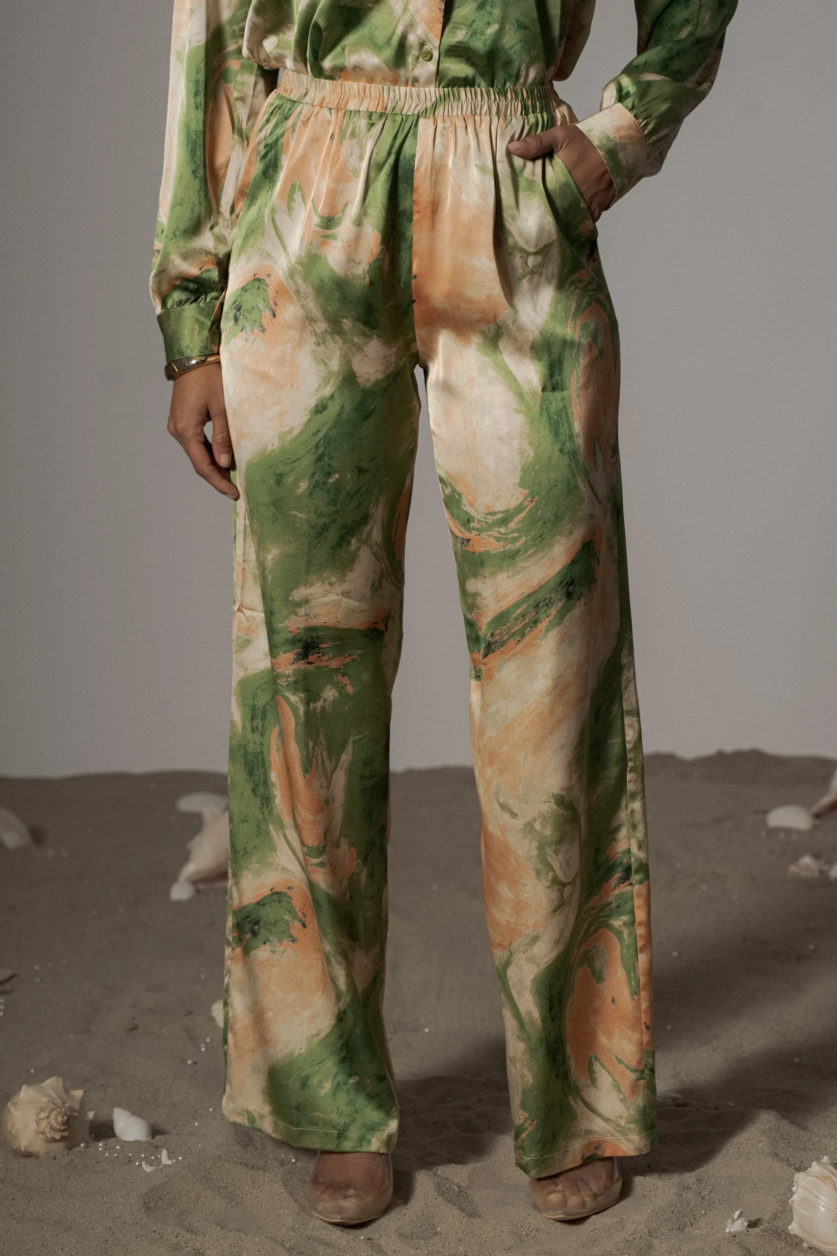 JLUXLABEL Green Hidden Gems Satin Pant Set