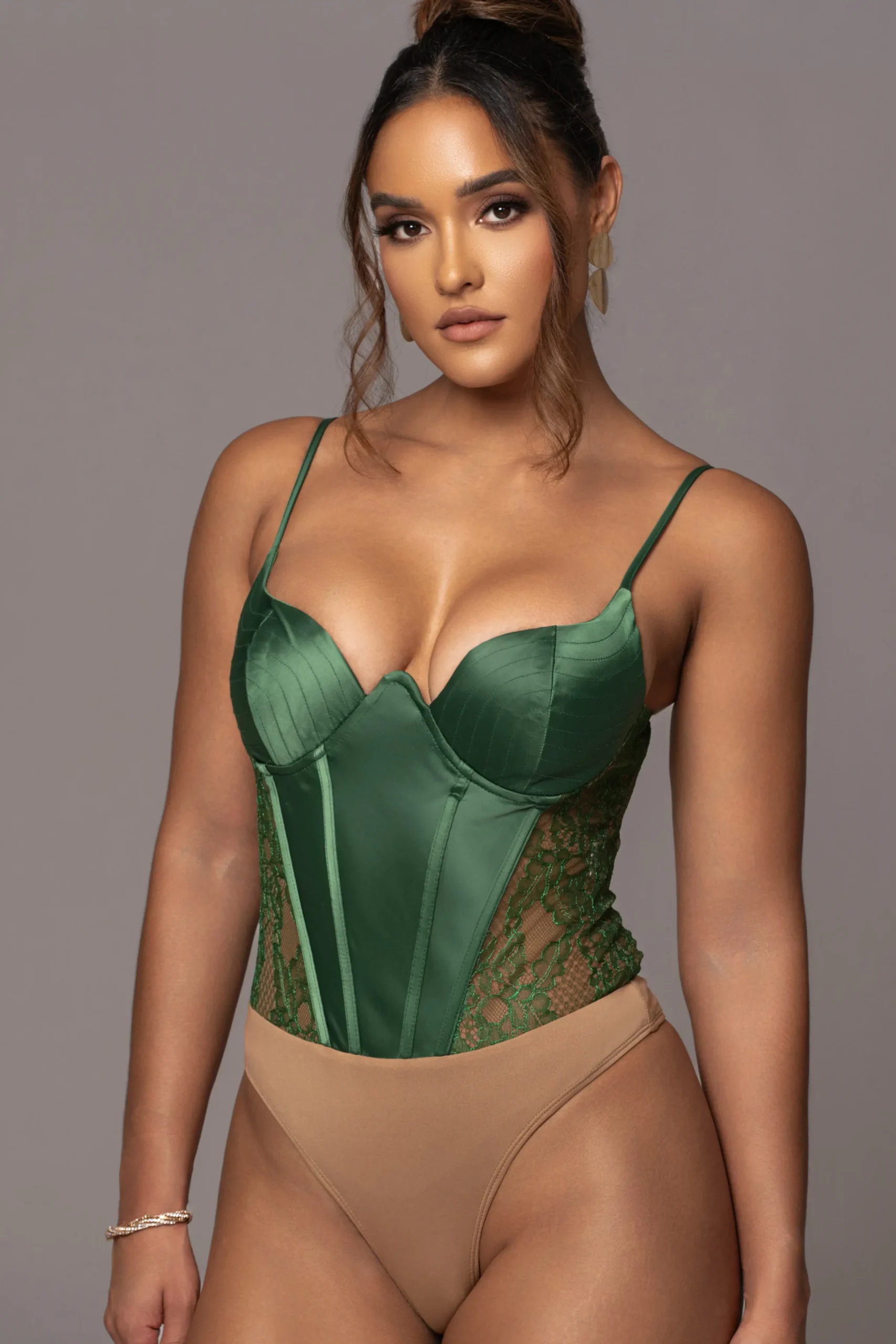 JLUXLABEL Green Incomparable Lace Bodysuit