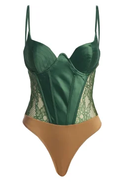 JLUXLABEL Green Incomparable Lace Bodysuit