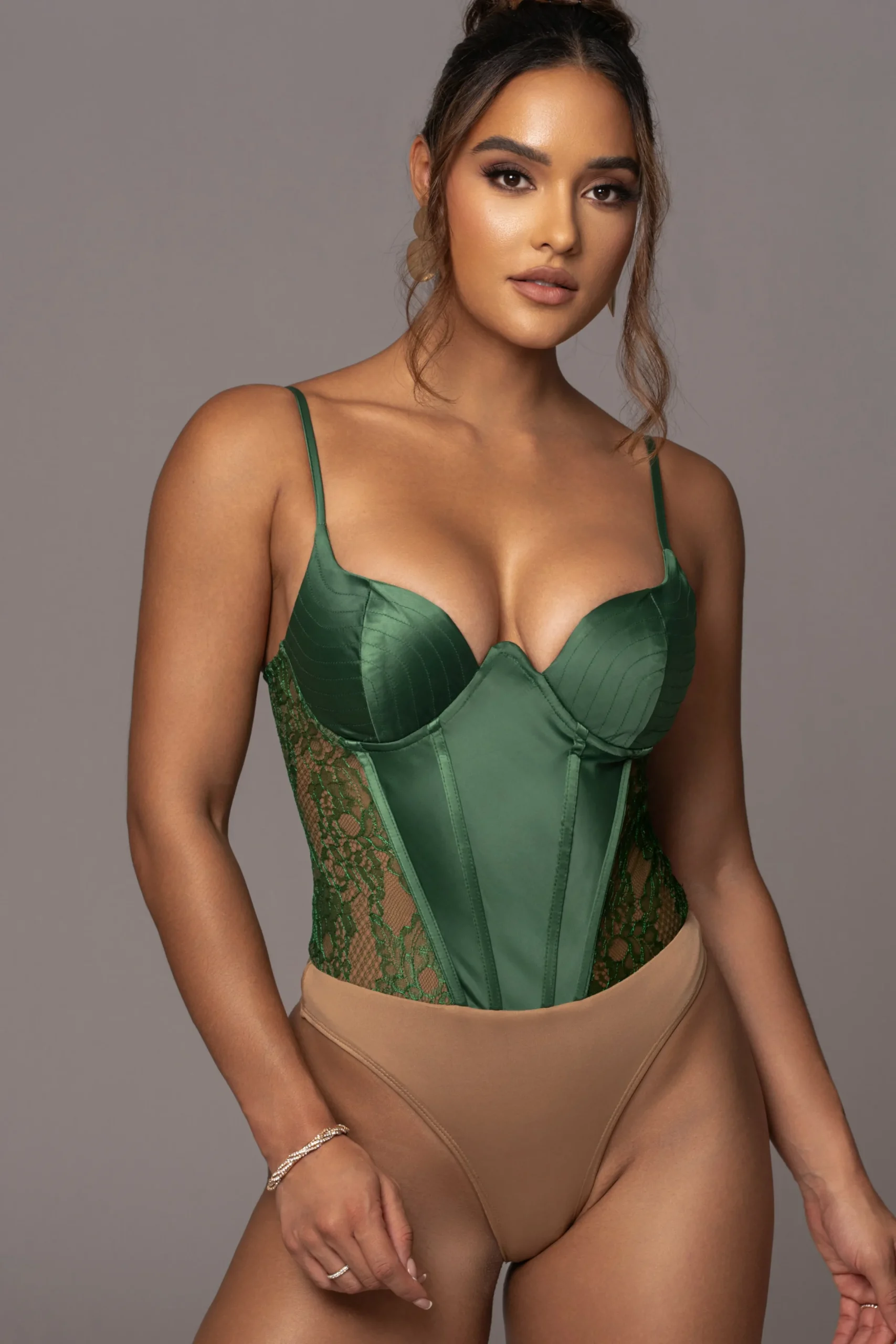 JLUXLABEL Green Incomparable Lace Bodysuit