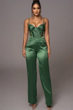 JLUXLABEL Green Joana Cutout Satin Trousers