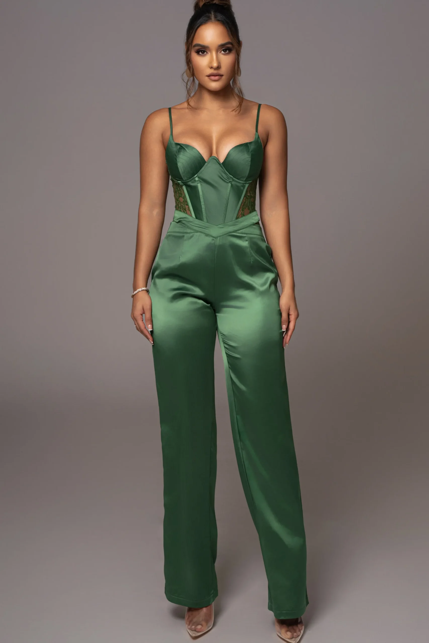 JLUXLABEL Green Joana Cutout Satin Trousers