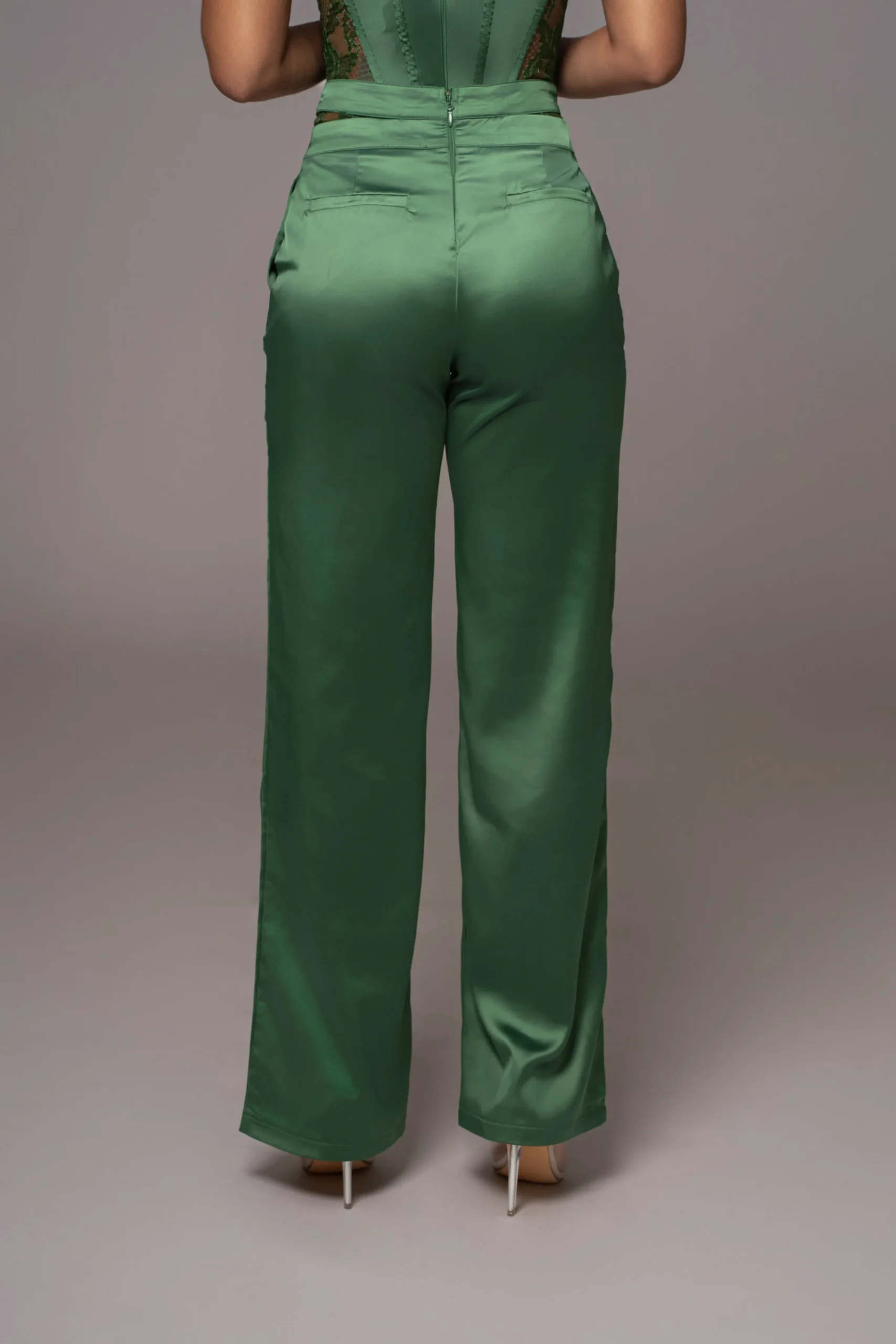 JLUXLABEL Green Joana Cutout Satin Trousers