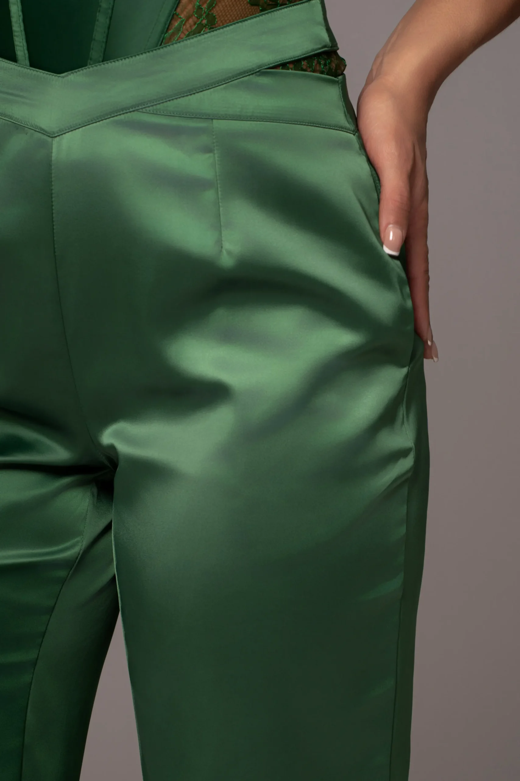JLUXLABEL Green Joana Cutout Satin Trousers