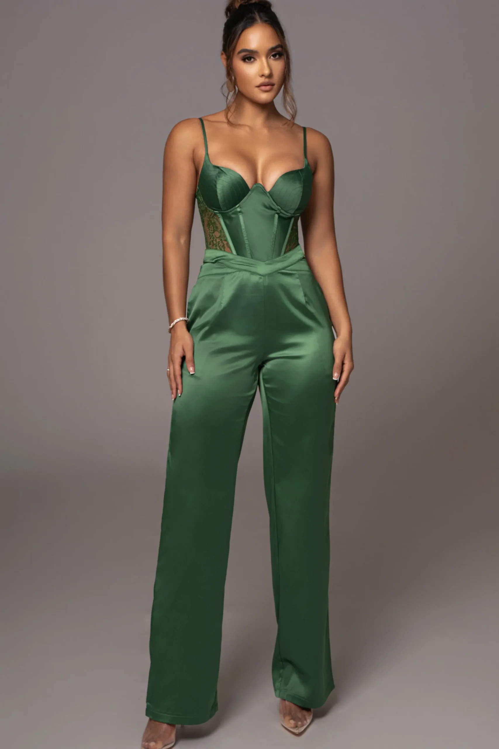 JLUXLABEL Green Joana Cutout Satin Trousers