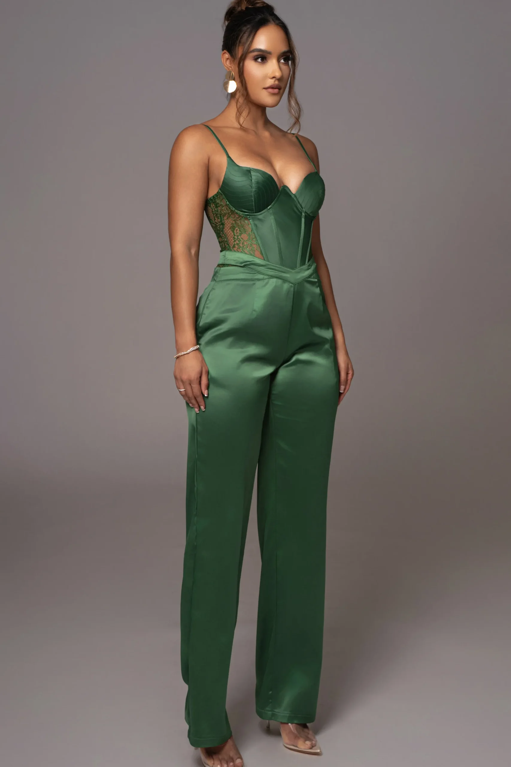 JLUXLABEL Green Joana Cutout Satin Trousers